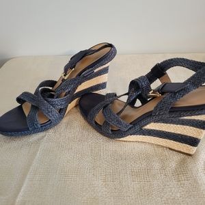 Banana Republic Navy Blue Wedge Heeled Sandal, Size 10M